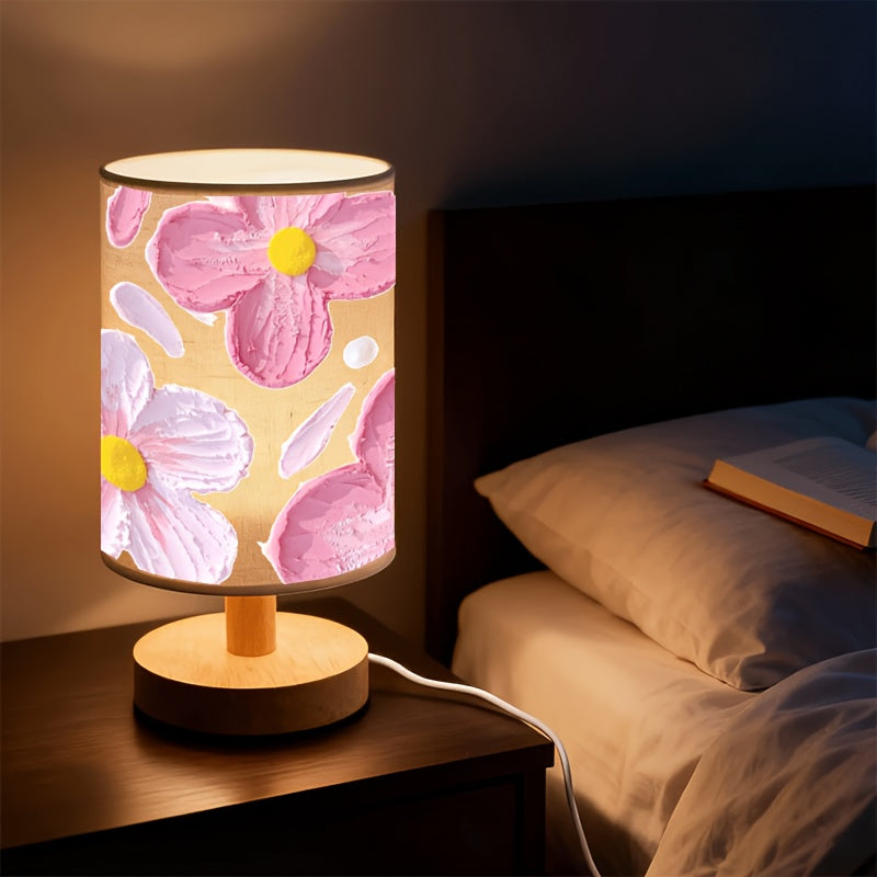 Dreamy floral background print ambiance bedroom table lamp with pink falling petals, suitable for living room and dining table lighting, indoor table lamp with lampshade, decorative lighting piece, perfect as a gift for Thanksgiving