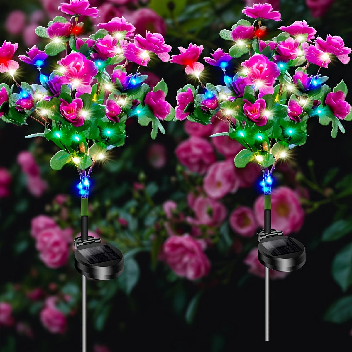 Garden 2-Pack LED Solar Flower Light, Latest Upgraded Flower Light with Larger, More Realistic Azalea Flowers, Waterproof IP65, Solar Outdoor Light, Suitable for Courtyard, Lawn, Pathway, Walkway Decoration