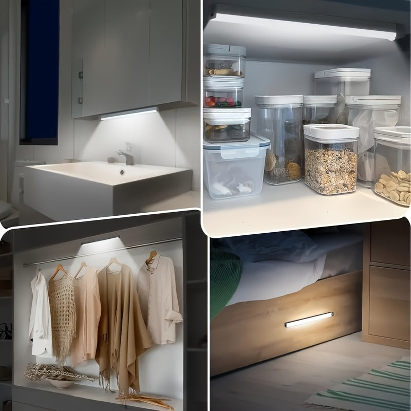 8-pack smart motion sensor LED light, household lighting LED tube, USB rechargeable + magnetic design, commonly used for cabinets, wardrobes, bookshelves, vanity tables, wireless, DIY night light. Bookshelf lighting