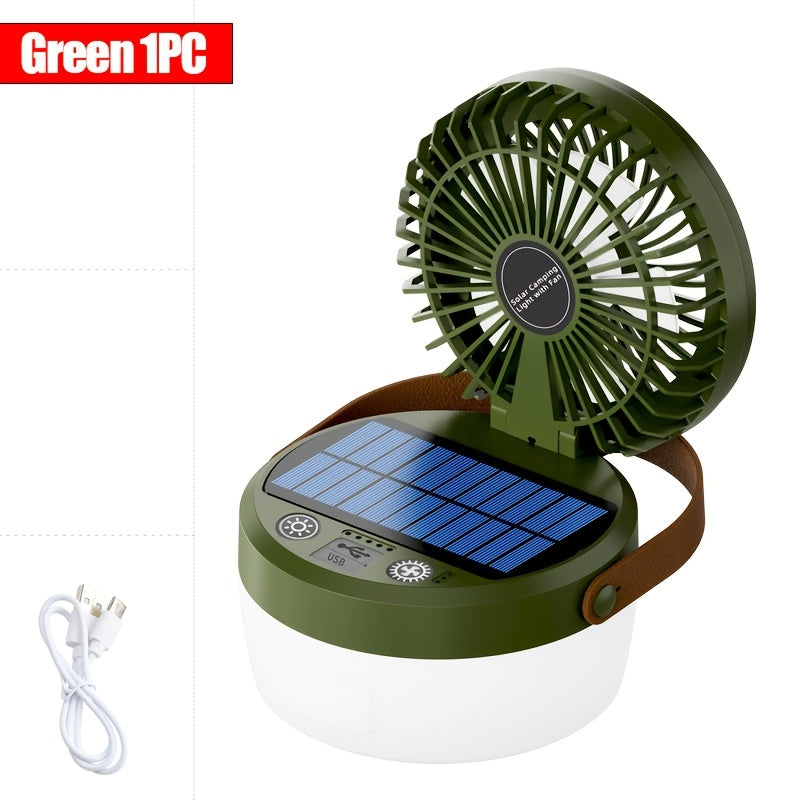 1pc Solar Camping Fan with Light | 2-in-1 Multifunctional Fan, Hanging Tent Light & Portable Fan | USB & Solar Rechargeable | Quiet Wind & Adjustable Angle | Coated Surface
