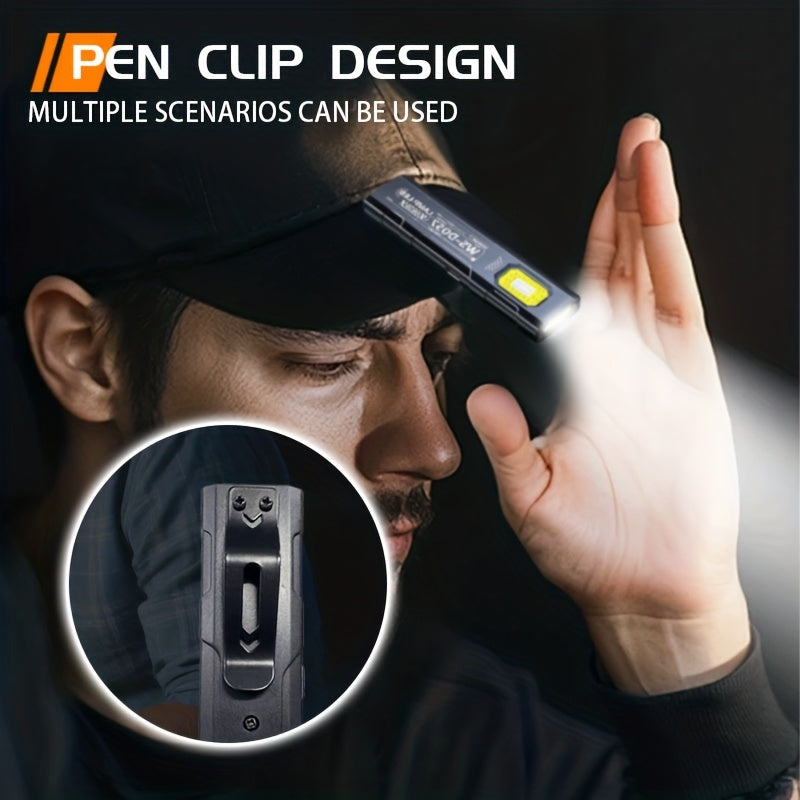-Pack Handheld LED Flashlights, Portable Mini 5-Mode Torch, USB Rechargeable, Bright Outdoor Lantern with Pen Clip, Red & Blue Strobe Light, Slim & Lightweight Work Light, Ideal for Hiking, Fishing