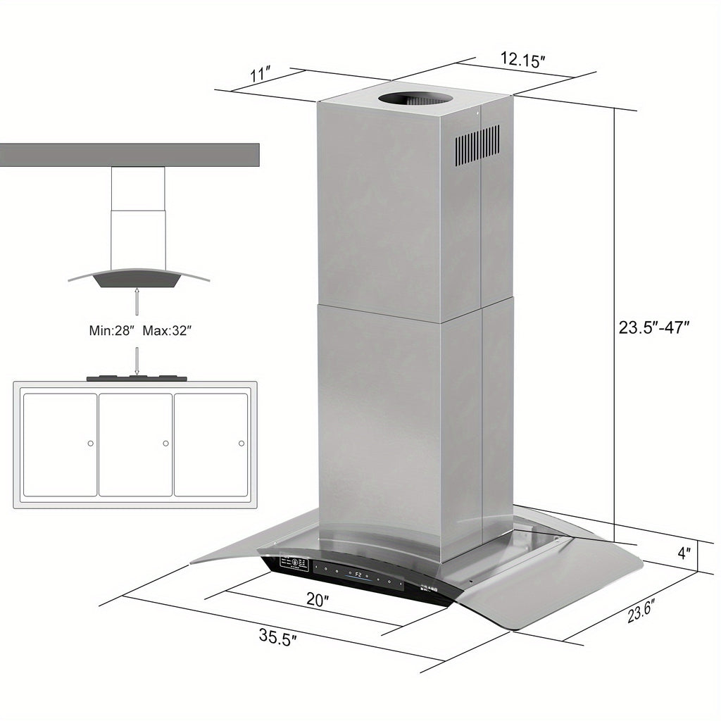 36-Inch Island Range Hood, 900CFM Voice/Gesture/Touch Control Ceiling Exhaust Hood, 4-Speed Fan, 4 LED Lights, Memory Mode, Convertible Ducted/Ductless with 2 Charcoal Filters