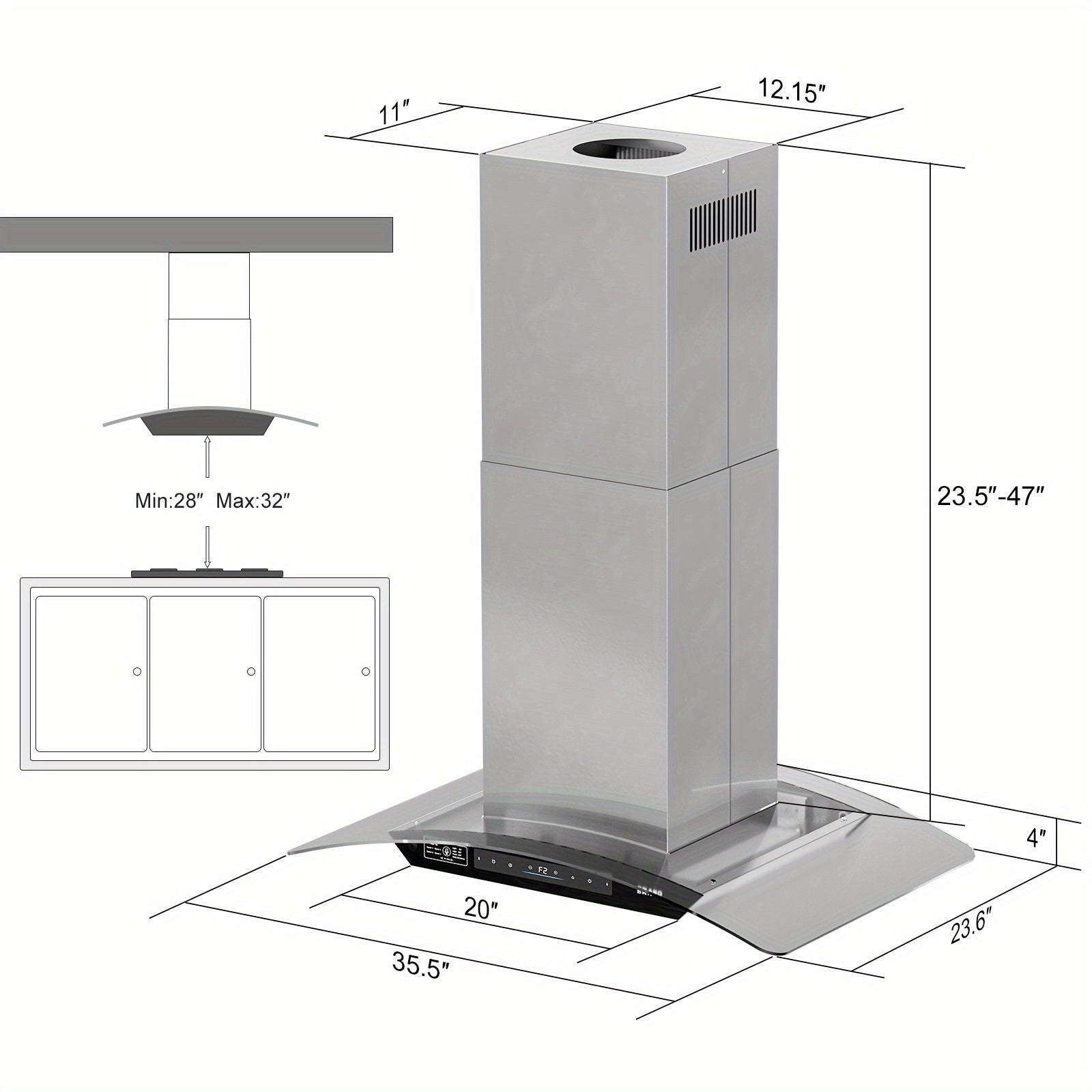36-Inch Island Range Hood, 900CFM Voice/Gesture/Touch Control Ceiling Exhaust Hood, 4-Speed Fan, 4 LED Lights, Memory Mode, Convertible Ducted/Ductless with 2 Charcoal Filters
