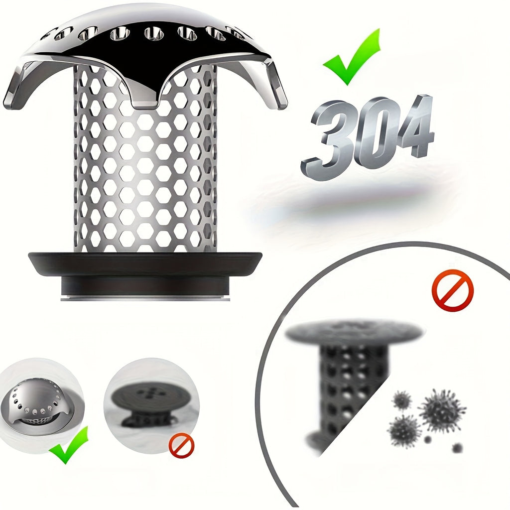 304 Stainless Steel Bathtub Drain with Hair Catcher - Rustproof, Durable Hole Design for Efficient Drainage & Clog Prevention, Modern Bathroom Sink/Shower Drain Cover, Modern Metal Finish, High-Quality Surface