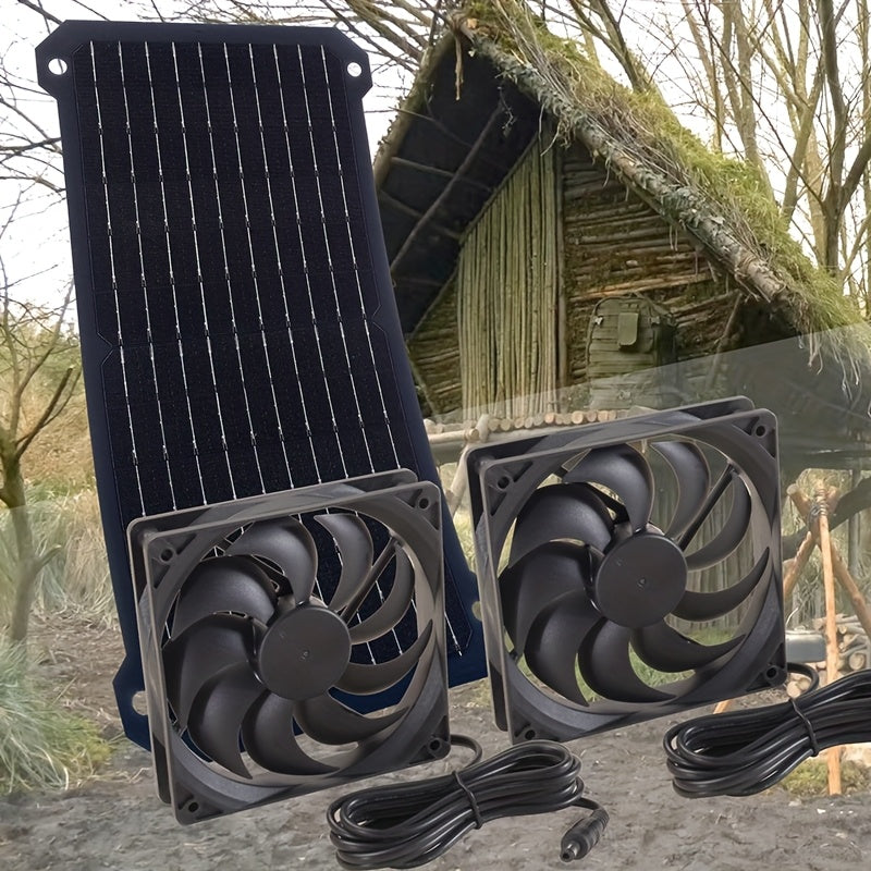 Solar Panel & Solar Fan Set, 20W Black Dual Fan, Solar Powered Outdoor Air Circulation Ventilation Exhaust Kit, Suitable for RV Travel, Camping, Pet House, Window, Chicken Coop, Greenhouse, Shed