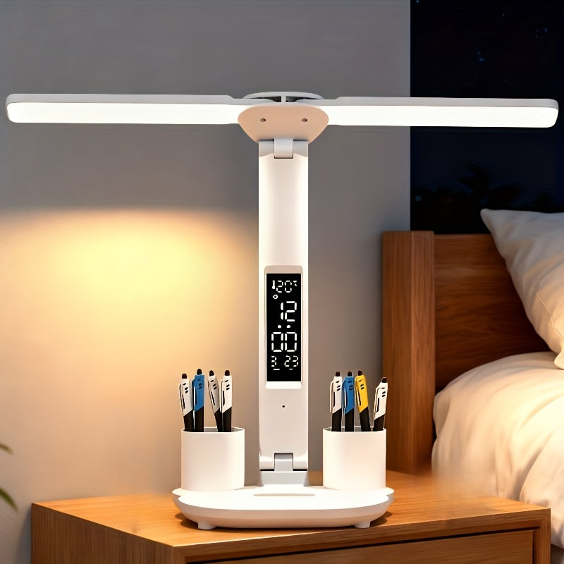 Smart dual-head LED light, USB dual-head pen holder lamp, art decorative light, smart desk lamp, suitable for dormitory, bedroom, living room, home office desk lamp, reading light, night light, table lamp and lighting fixture