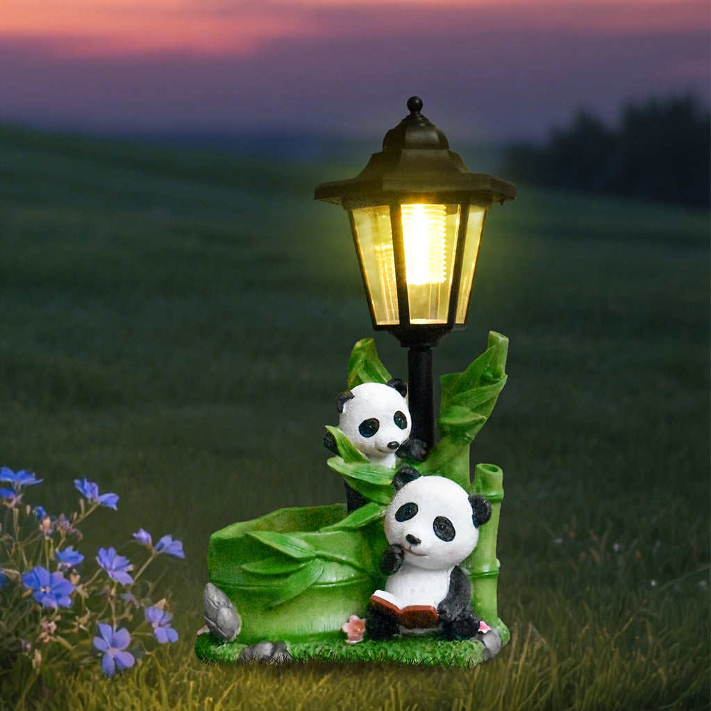 One-Piece Courtyard Creative Chinese Panda Outdoor Solar Light Statue Decoration, Animal Sculpture and Flower Pot Dual-Use, Multi-Functional Villa Night View Lighting, Balcony Living Room Garden Home Decorative Light, Friend Gift