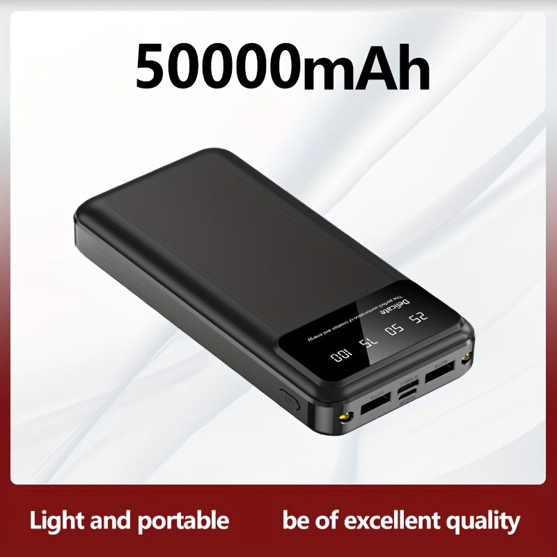 A Portable Power Bank with a Capacity of 50000Mah, Suitable for Charging Mobile Phones And Android Devices, Featuring an LED Display for Power Output And a Flashlight, Ideal for Outdoor Travel As an Emergency Power Source, Backup Battery Pack