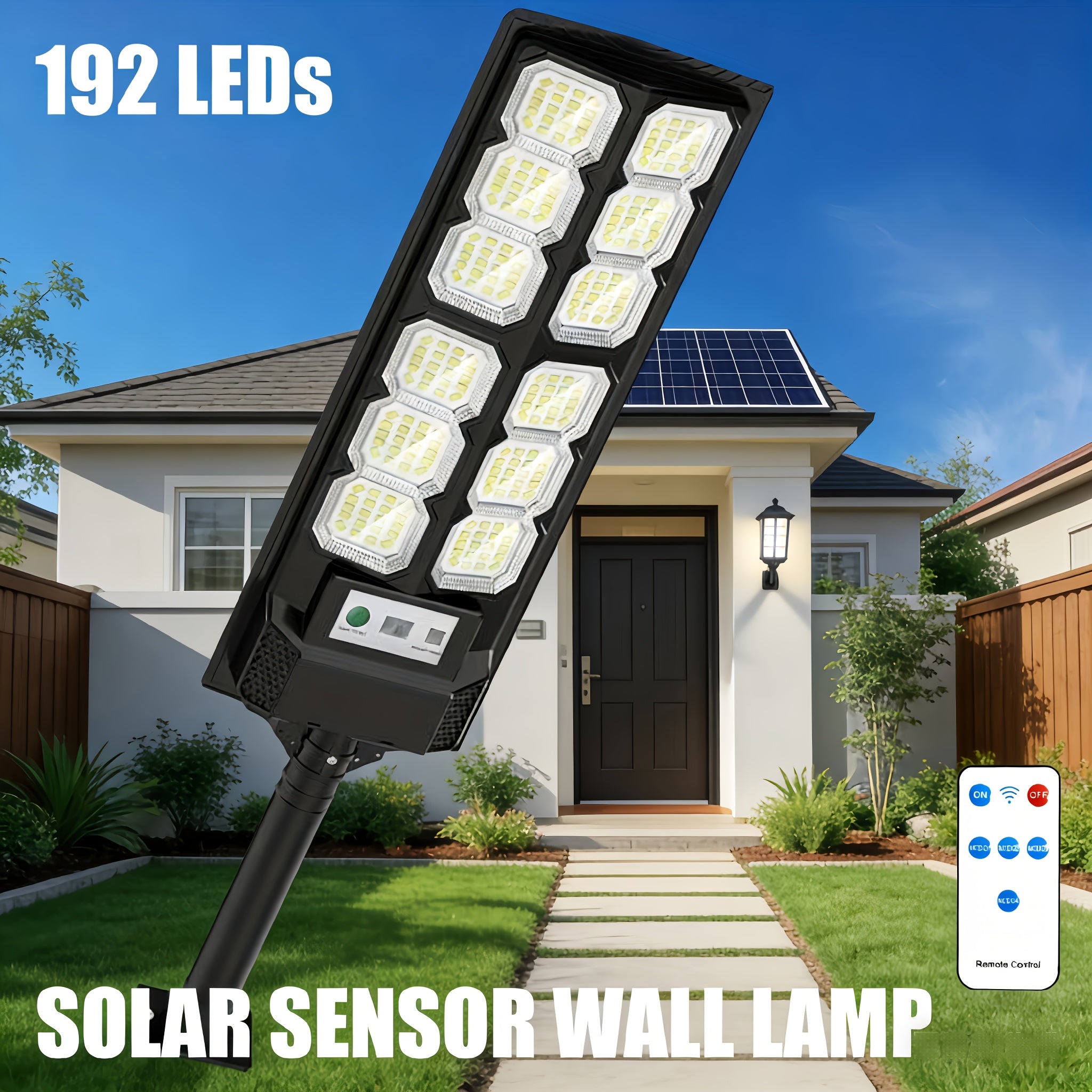 Outdoor Solar Wall Light with Motion Sensor Lighting, LED Cool White Solar Flood Light, High Brightness Solar Street Light, Larger Solar Panel, Easy Installation, Super Bright, Automatic ON/OFF, for Porch, Patio, Garage, Fence, Pathway, Wall