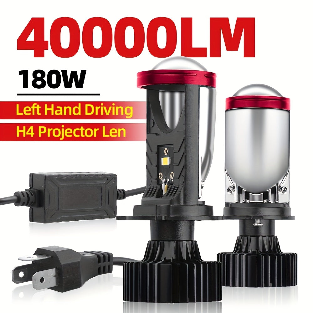 1pc/2pcs H4 LED Projector Headlight Lens, Designed for Left-Hand Drive, with 180W H4 LED Left-Hand Drive Bulb, Compatible with Cars or Motorcycles, Lens LED Light, Suitable for 12V and 24V Systems, 6000K Color Temperature