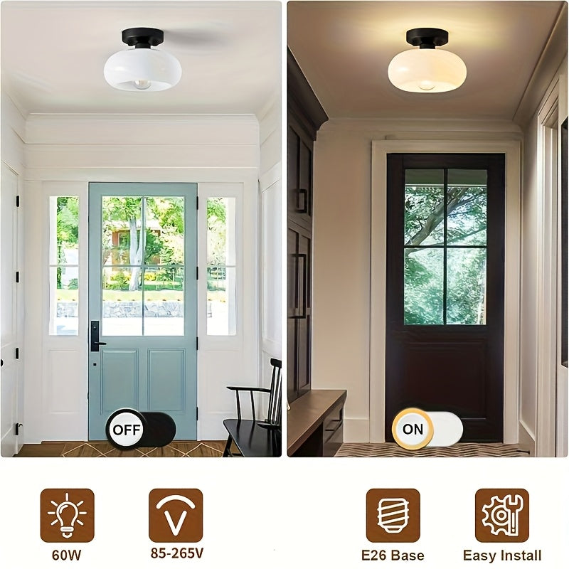 Modern Farmhouse Style Pendant Light with Glass Cover - Semi-Flush Mount Ceiling Light, Hardwired Installation, E26/E27 Bulb Base, No Wiring Required, Suitable for Kitchen Island, Living Room and Bedroom Lighting