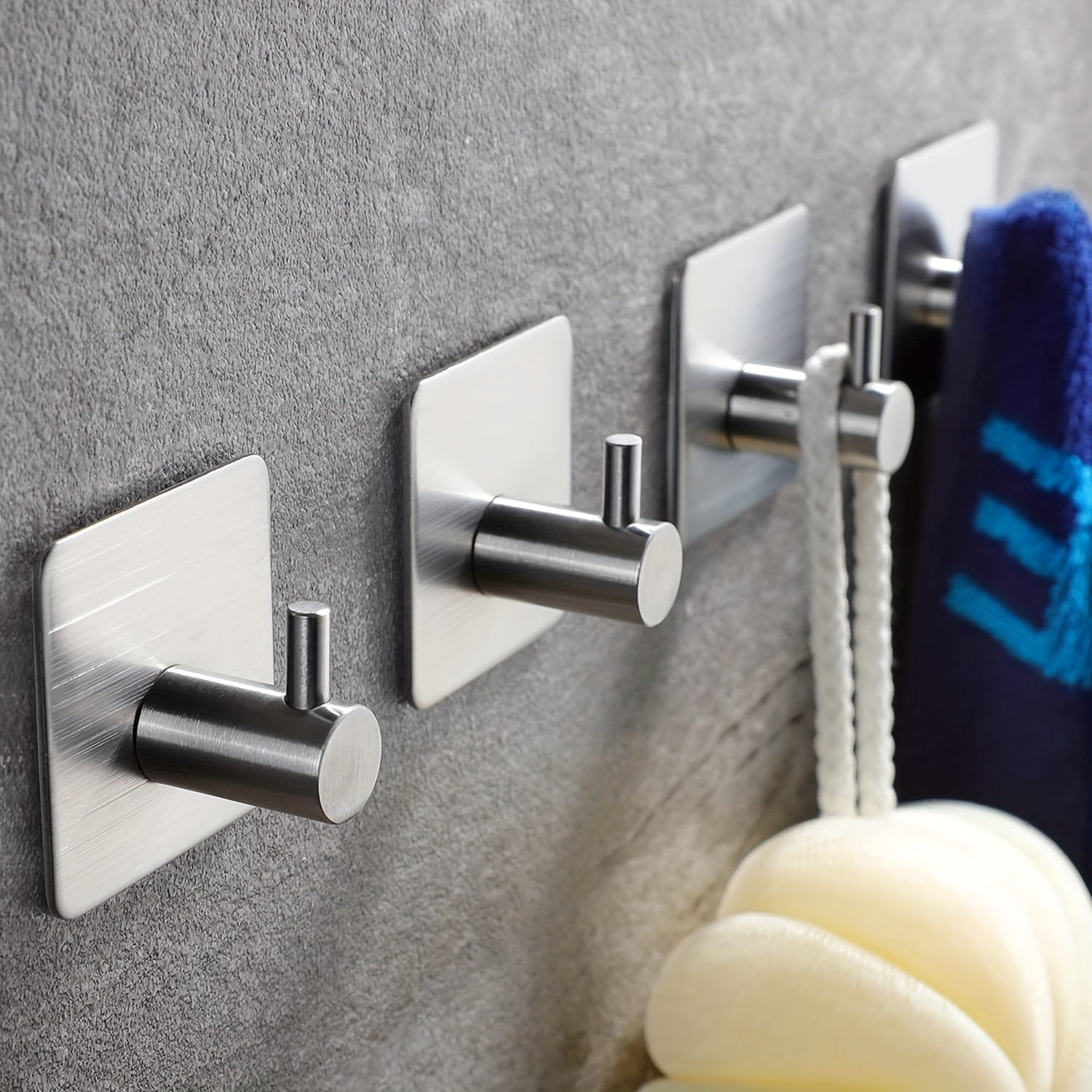2-Pack Heavy Duty Self-Adhesive Stainless Steel Wall Hooks - Waterproof for Bathroom &amp; Bedroom, Towel &amp; Clothes Hooks, Square Backplate - Easy Install, Strong Adhesive