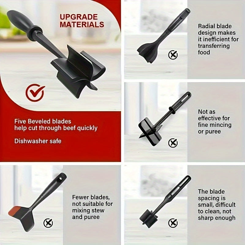 1PC Meat Grinder Heat Resistant Meat Chopper, Premium Ground Meat Masher for Burger Beef Turkey Mincing and Shredding