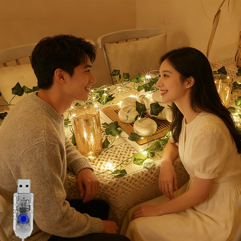 1个USB供电人造常春藤串灯，78.74/196.85/393.7英寸绿色叶子灯，适用于卧室的婚礼灯，卧室墙壁仙女灯，派个，藤蔓仙女灯和节日悬挂装饰（暖白光）卧室墙壁常春藤