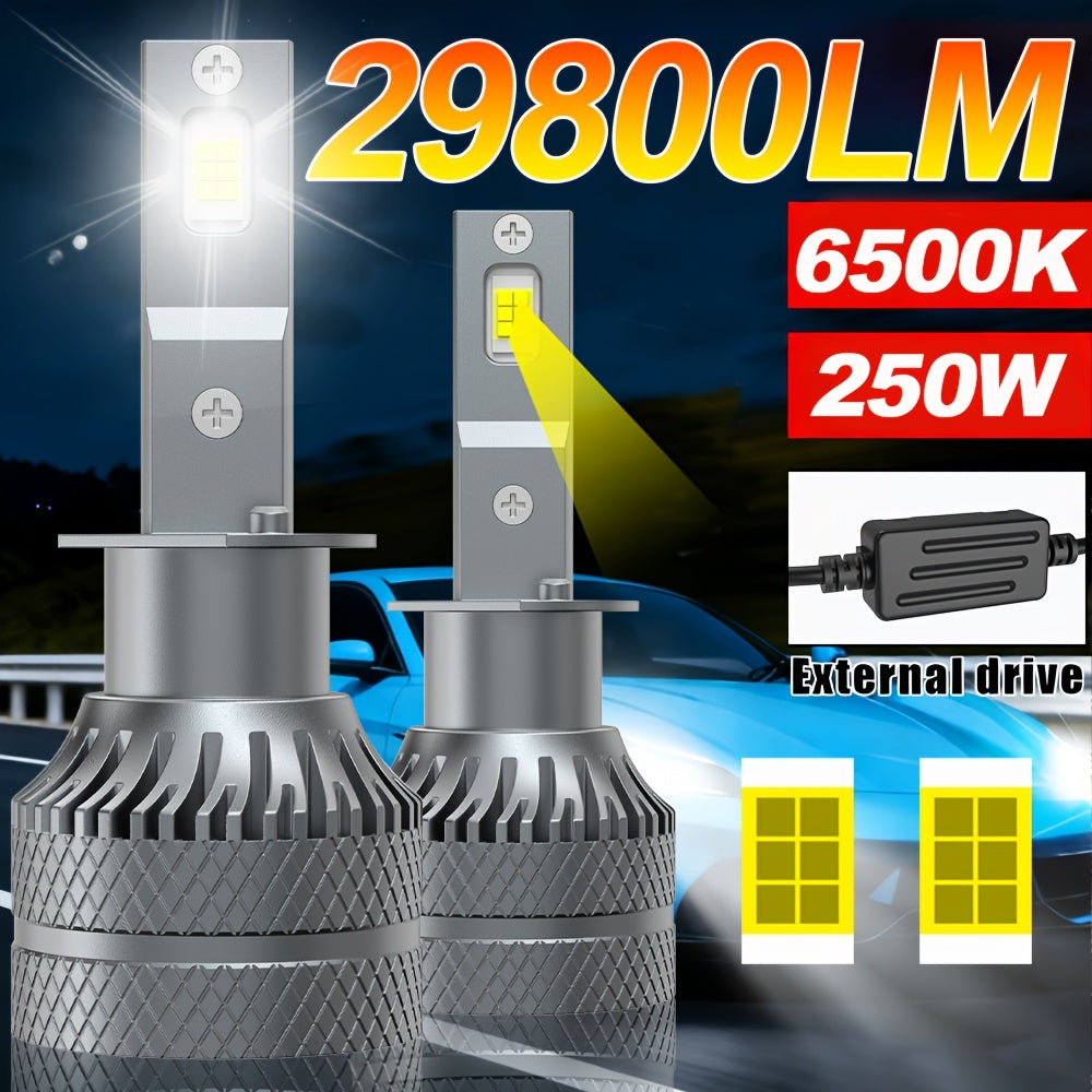 2PCS LED Car Headlights, Compatible with H1/H4/H11/H7, 9005/9006/9012 - 29800LM, 250W High/Low Beam, 6500K Cool White Light, 600% Brightness Increase, Plug-and-Play System, Built-in & External Driver, No Battery Needed