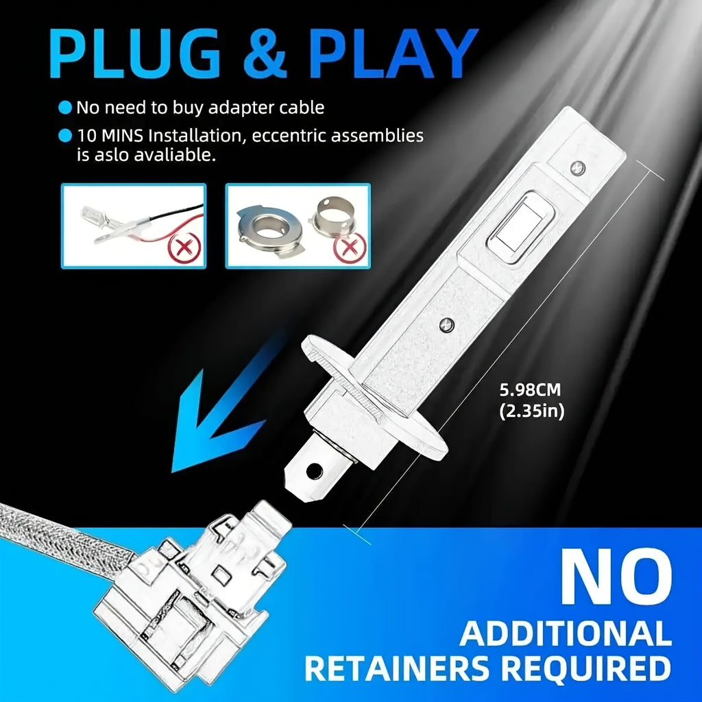 2Pcs H1/H3 + 2Pcs T10 LED Headlight Bulb Upgrade Kit, 20000 Lumens 6500K Color Temperature 500W High/Low Beam, CSP Chip, Fanless Mini Turbo Cooling, Universal with Canbus Decoder, Easy Installation