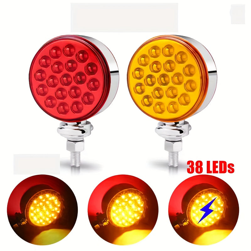 1 or 2-Pack 12V 24V LED Dual Round Light, Truck & Trailer Marker Light, Yellow & Red, Battery-Free
