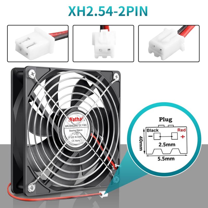 120mm 12V 0.45A 2-Pin DC Brushless Cooling Fan - 120x120x25mm - 105 CFM - 3000 RPM - Case Fan Compatible with Desktop Computer