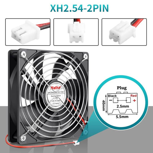 120mm 12V 0.45A 2-Pin DC Brushless Cooling Fan - 120x120x25mm - 105 CFM - 3000 RPM - Case Fan Compatible with Desktop Computer