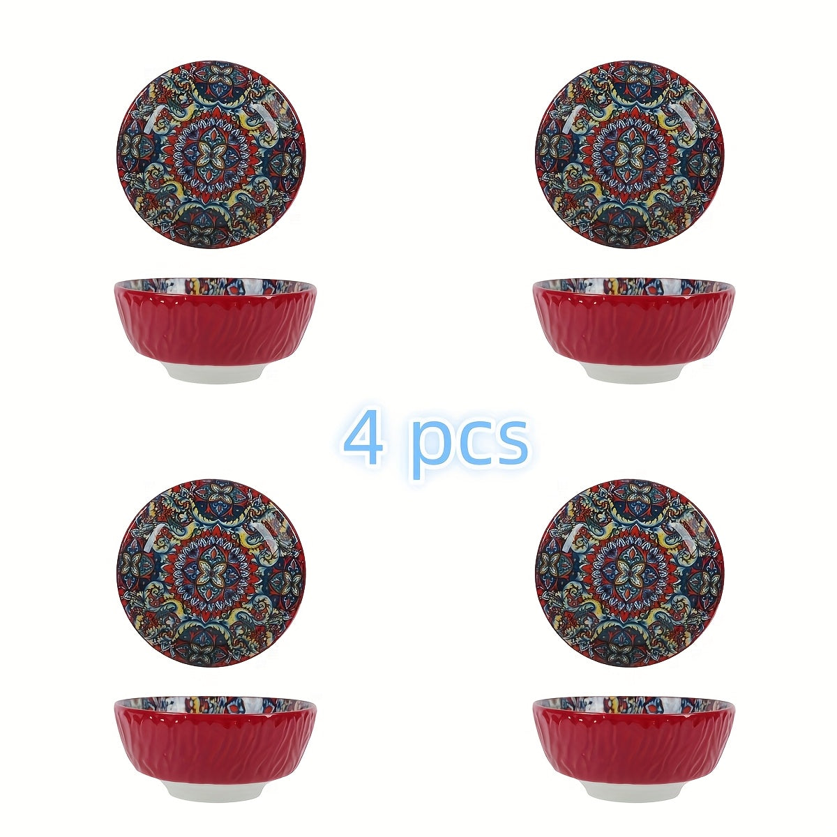 4-Piece Bohemian Style Ceramic Bowl Set, 6.5-Inch, Pattern Design, Striped Salad Bowl, Multi-Purpose – Perfect for Cereal, Soup, Oatmeal, Pasta Bowl, Large Salad Bowl
