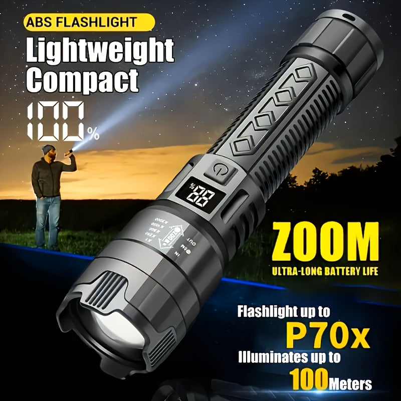 2Pcs Set Type-C USB Rechargeable LED Flashlights, Compact Non-Slip Design, Lightweight Material, Zoomable Focus & Battery Indicator, 3 Lighting Modes High-Low-Strobe, Ideal for Outdoor Activities Camping Fishing