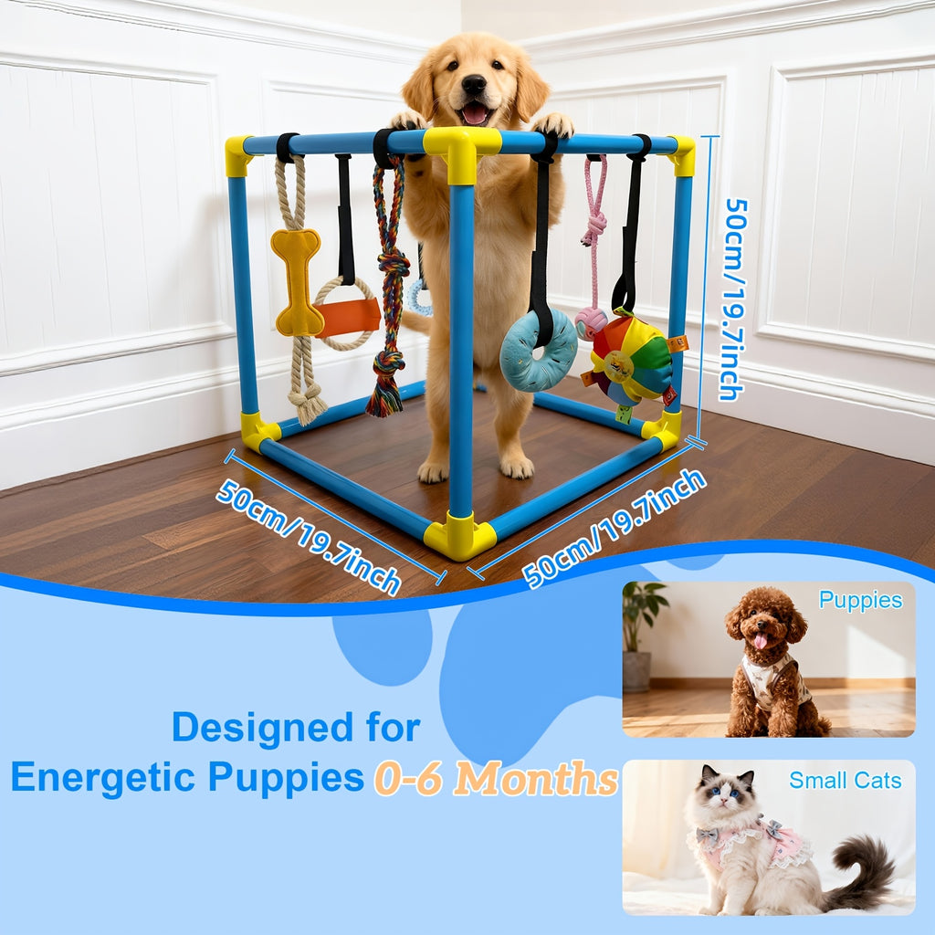 浏阳幼犬游戏乐园 适用于小型犬——室内丛林游乐场 配有8个悬挂玩具，互动耐咬狗狗活动中心 适合幼犬训练、智力开发及各类犬种——新宠物主人的理想礼物（塑料材质）