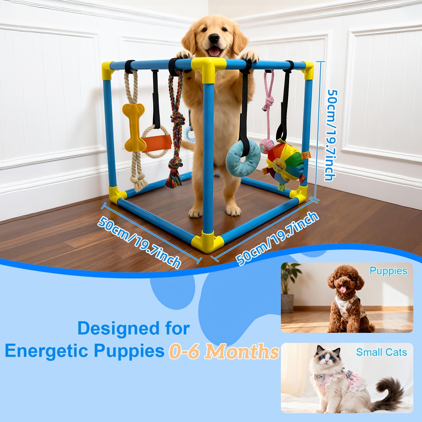 浏阳幼犬游戏乐园 适用于小型犬——室内丛林游乐场 配有8个悬挂玩具，互动耐咬狗狗活动中心 适合幼犬训练、智力开发及各类犬种——新宠物主人的理想礼物（塑料材质）