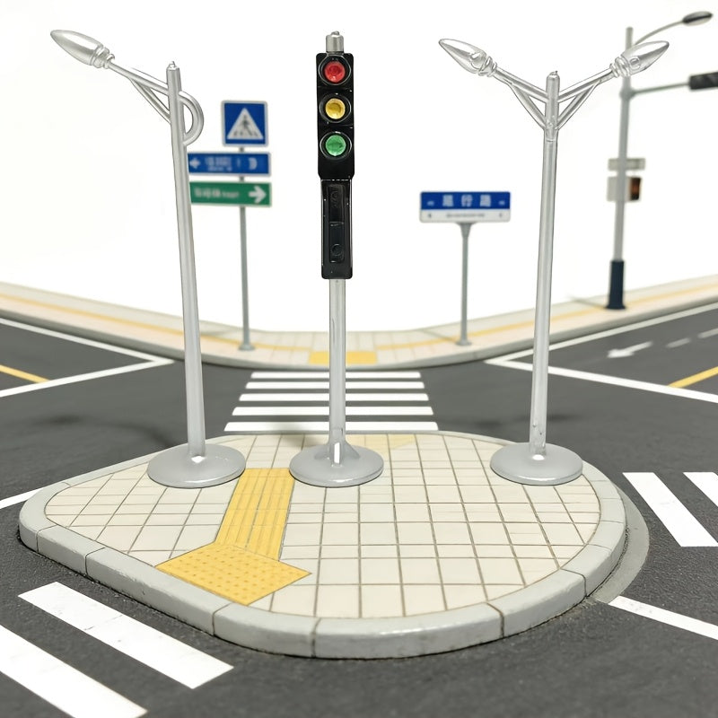 3pcs Miniature Traffic Light & Street Lamp Model Set, Dollhouse Simulation Street Scene Ornament, Signal Light for Sand Table & Architectural Scene Accessories