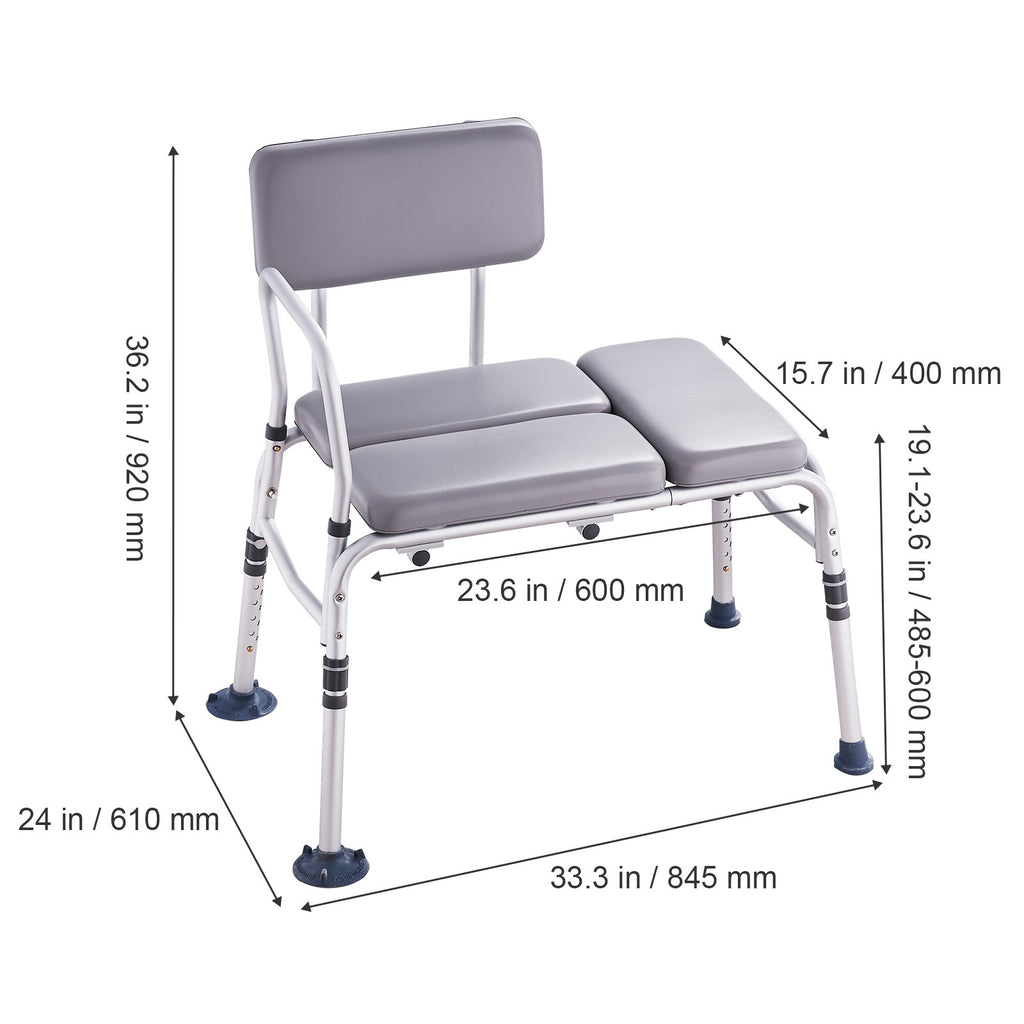 VEVOR 浴缸移位凳 500磅承重，成人淋浴座椅，轻便老年及残疾人淋浴凳，带靠垫、防滑扶手和可翻转靠背