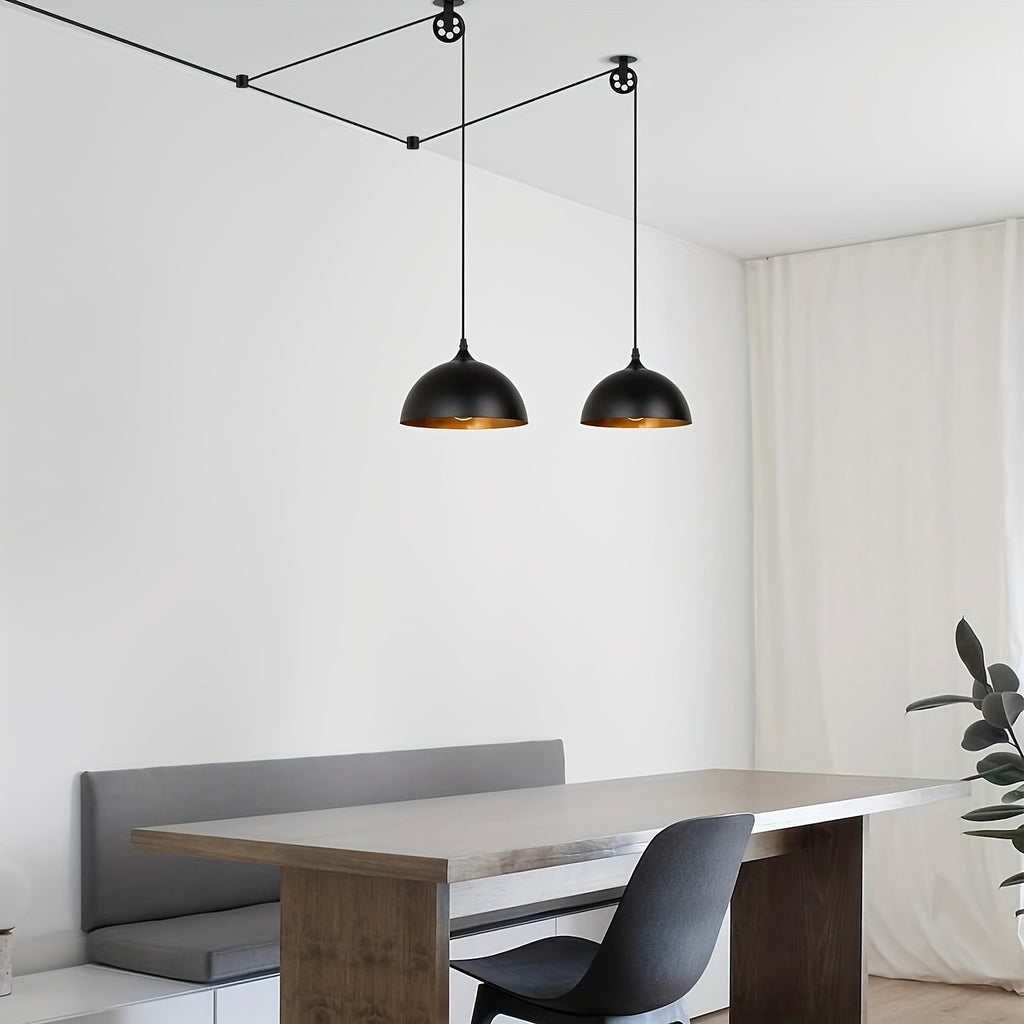 2-pack modern black and brass dome pendant light, 19.4ft cord with on/off switch, vintage metal barn pendant lamp shade, semi-flush mount installation, detachable pendant light