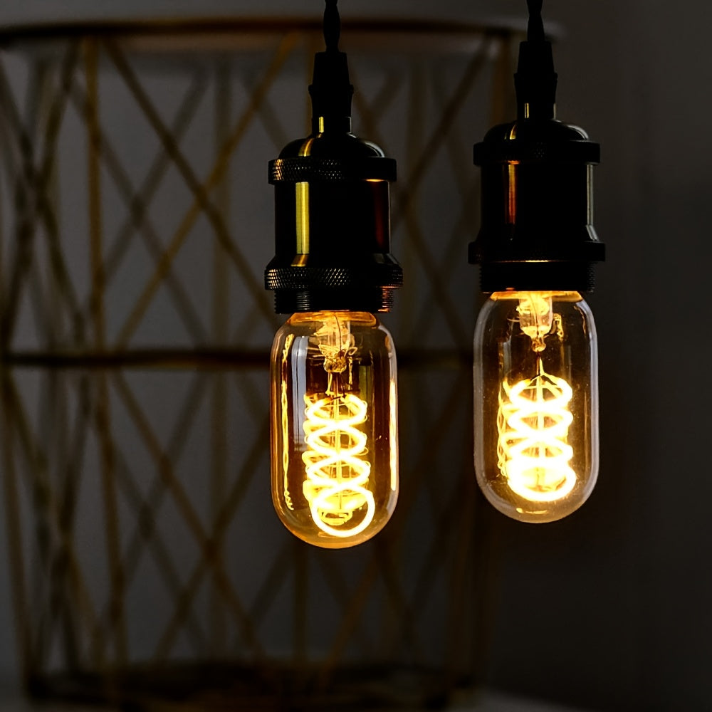 1 Edison LED decorative bulb, T45 tubular bulb 120V 4W 2300K warm yellow amber clear glass LED spiral filament bulb E26 base, dimmable, suitable for bedroom, dining room, bar, warm home lighting replacement bulb