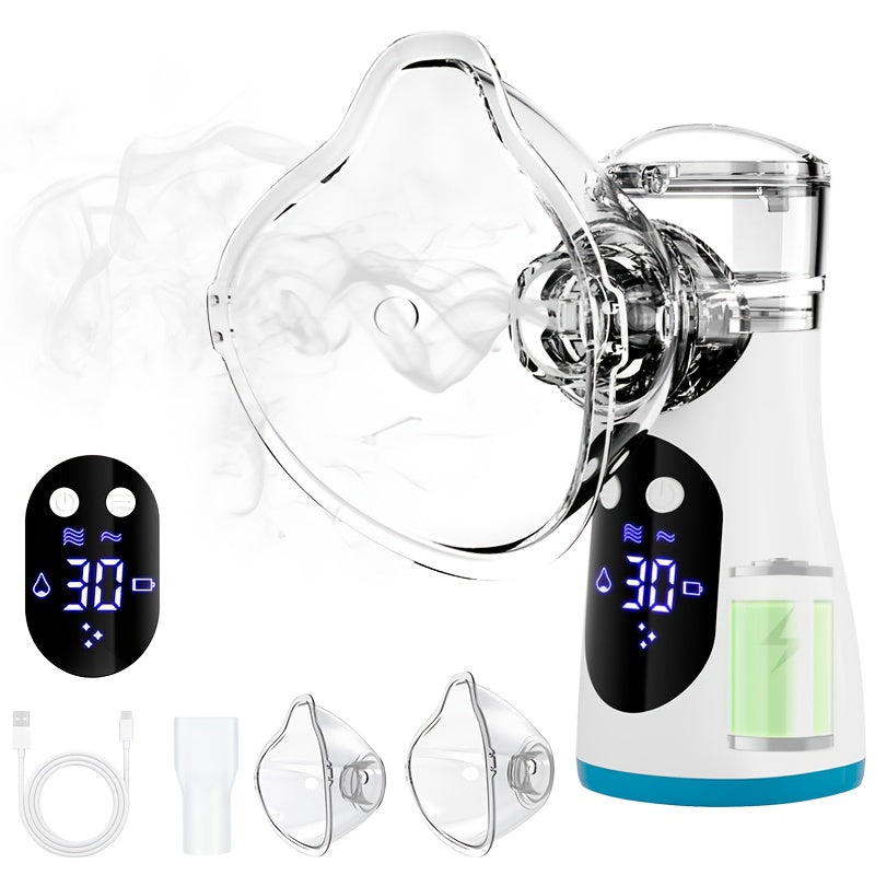 可充电LED显示屏携便式雾化器，带自动清洁手持雾化器-适用于家庭，旅行，COPD患者，支持实时雾量监测，兼容面罩/管路的雾化机