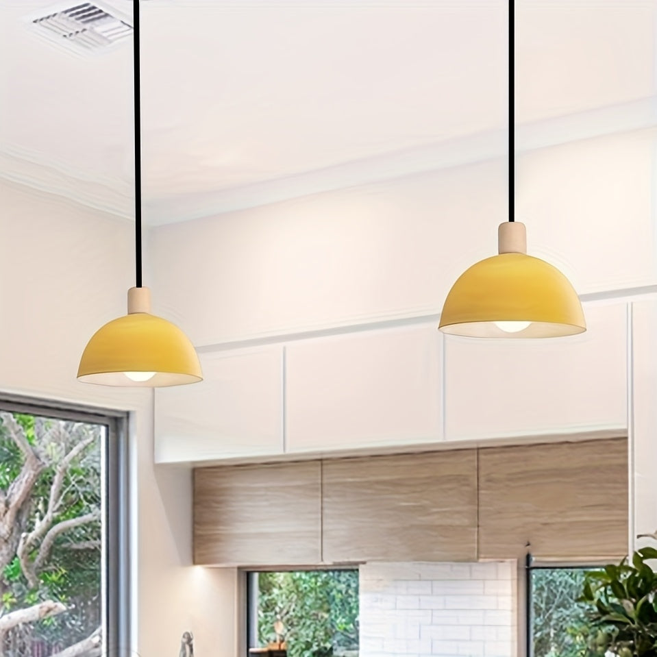 Semi-circular pendant light vintage round iron chandelier modern ceiling light metal wood hanging pendant light suitable for bedroom, dining room, kitchen, restaurant (bulb not included!!!)