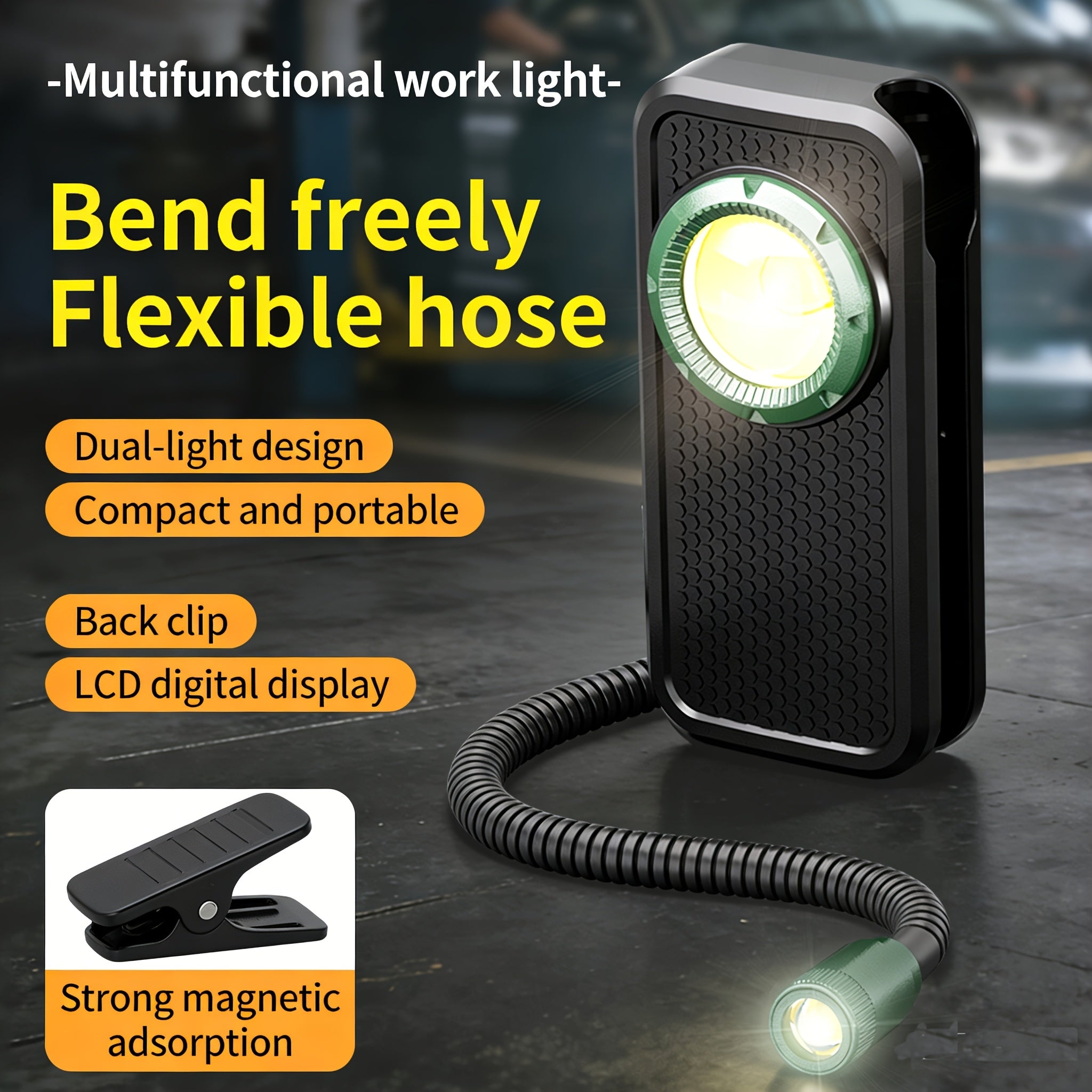 Portable Single-Head LED Work Light USB Rechargeable Magnetic Base COB Lamp Pen Clip Design 360° Rotatable Flexible Head 3 Brightness Levels Ideal for Camping Reading Repair
