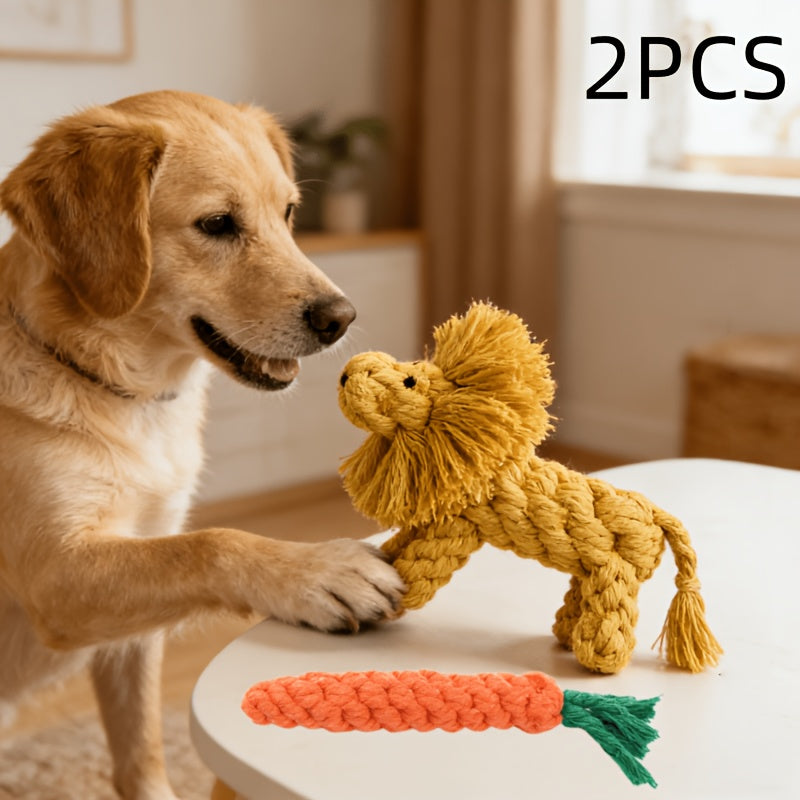 2PCS绳结玩具，狗狗喜爱的玩具，胡萝卜与狮子的套装，适合小型与中型犬的玩耍，磨牙、啃咬、自嗨、互动的玩具，室内与室外均可使用，狗狗的礼物