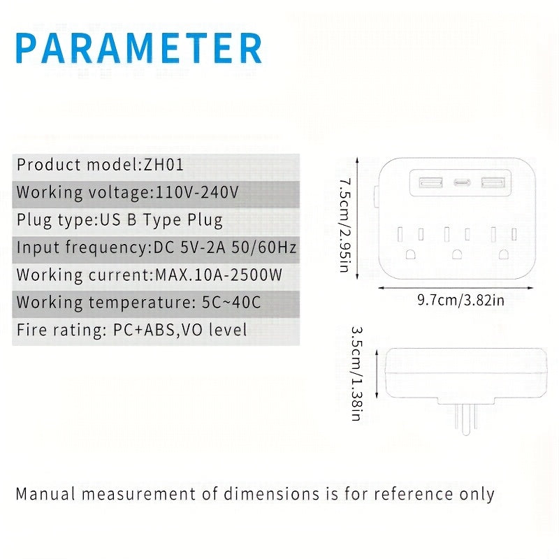 [Copy of] A Small Wall Power Socket, 3 Power Outputs, 3 USB'S And A Type-c, 6-in-1 Bundle Wall Socket. The Power Socket With Indicator Light Is Safer And Smaller, Which Makes It Easier For You To Carry When You Go Out. It Is A Gift Choice