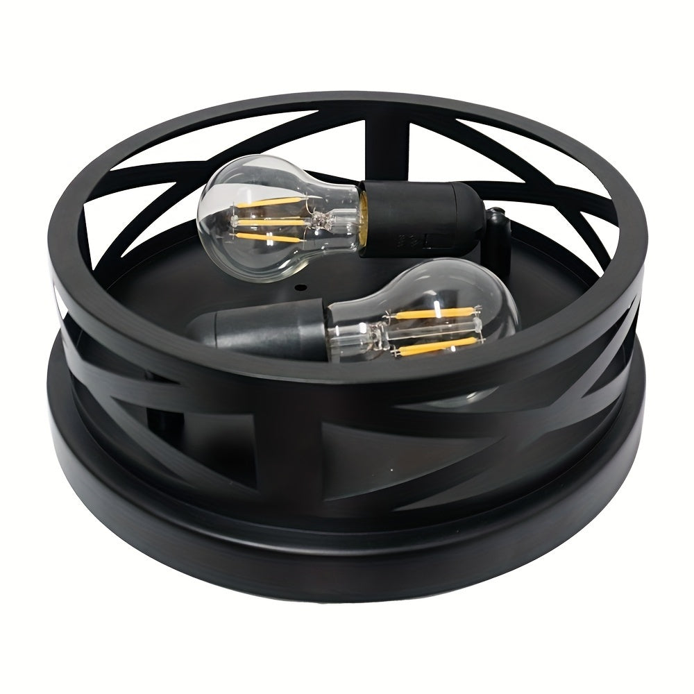 3-pack, Kyoeon dual-head black recessed ceiling light, black outdoor industrial style light fixture, with adjustable lamp heads, industrial black metal cage ceiling light fixture, suitable for farmhouse, hallway, bedroom, kitchen, entryway