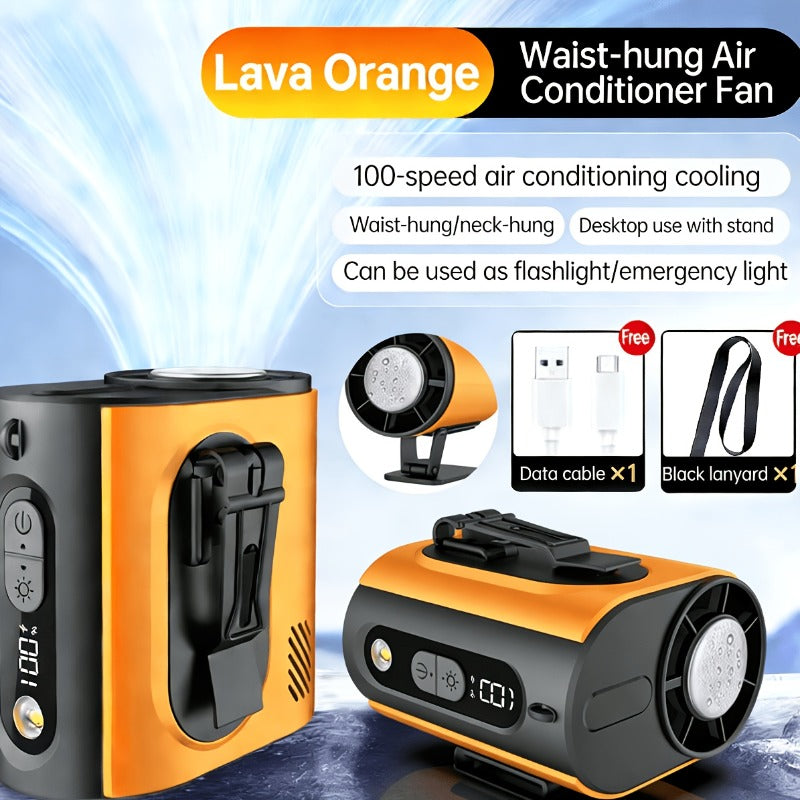 Construction Site Cooling Fan, USB Rechargeable Built-in Battery, Waist & Neck Wearable with Bracket, Brushless Motor Personal Cooling Fan, Powerful Wind & Ice Cooling Feeling