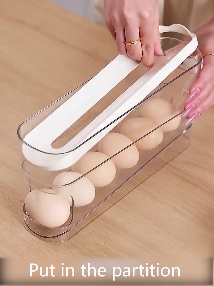 Space-Saving Double-Layer Transparent Automatic Rolling Egg Storage Container with White Lid – Made of Durable PP Plastic – Double-Layer Egg Storage System