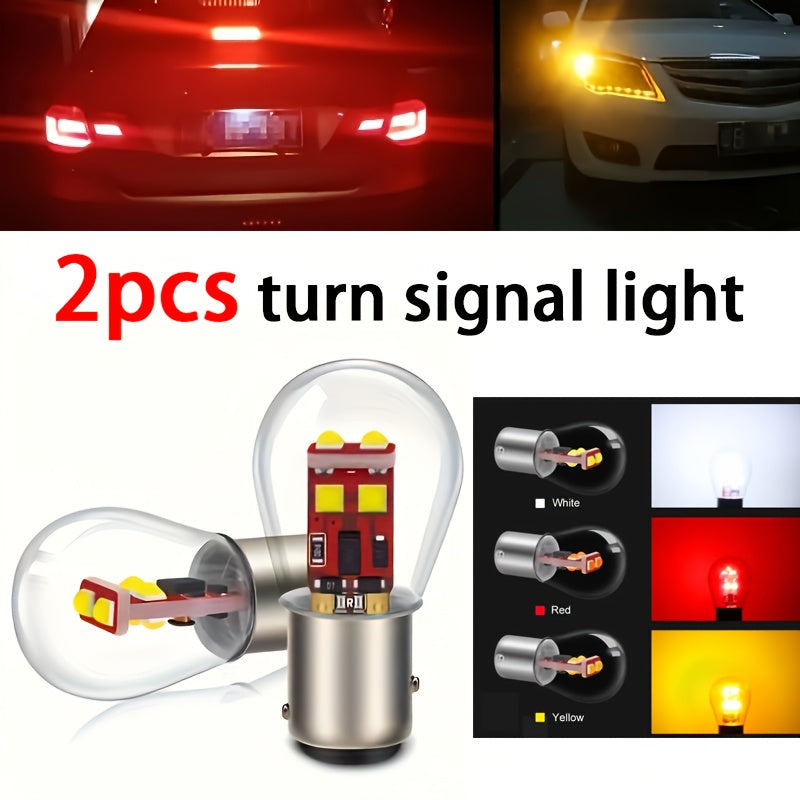 Vehicle LED Headlight Set (2 Pieces), Includes Turn Signal Lights, Brake Lights and Various Bulb Types such as 1156, 1157, BA15S, BAU15S, BA15D and BAY15D. These P21/5W LED High Beams are Compatible with Cars and Trucks