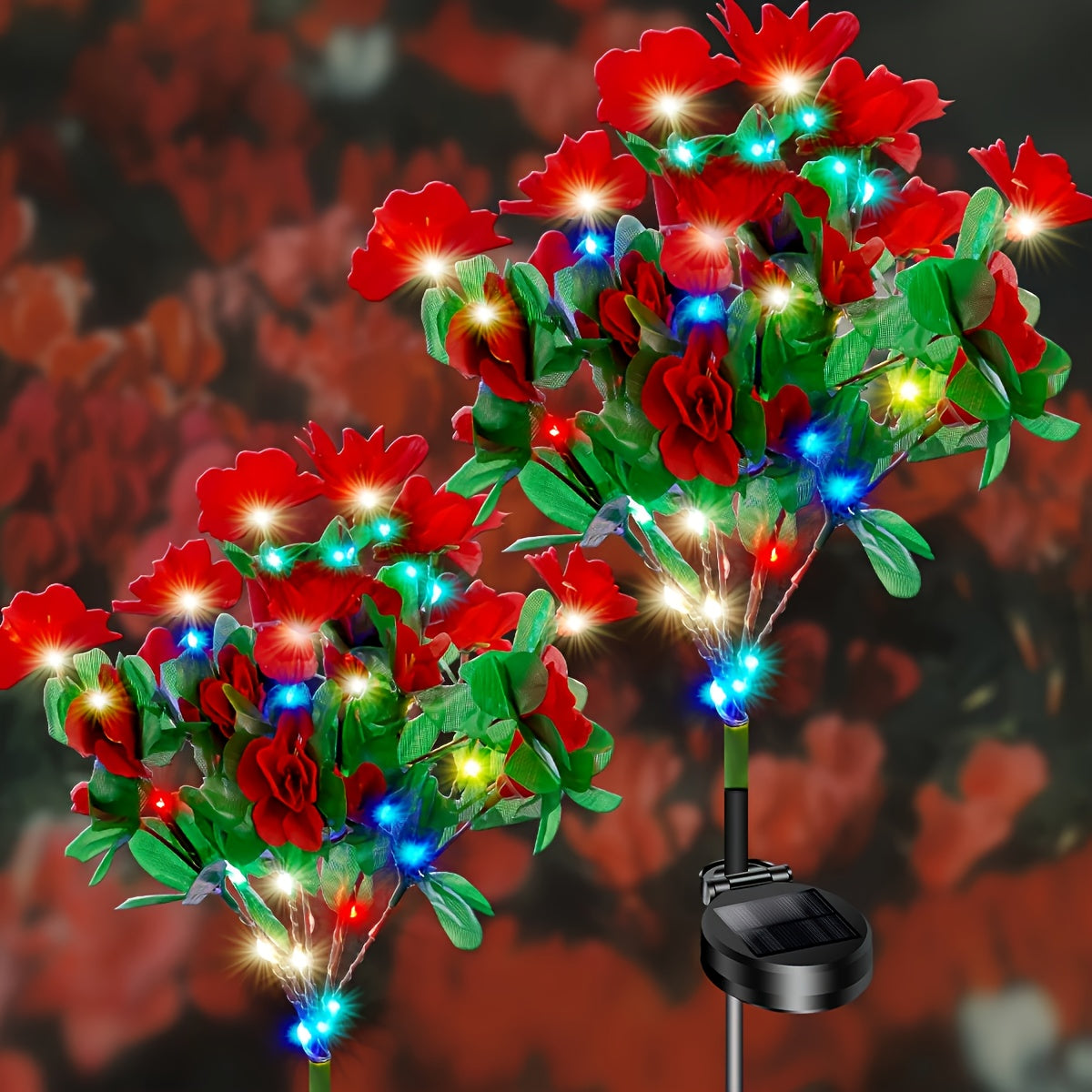Garden 2-Pack LED Solar Flower Light, Latest Upgraded Flower Light with Larger, More Realistic Azalea Flowers, Waterproof IP65, Solar Outdoor Light, Suitable for Courtyard, Lawn, Pathway, Walkway Decoration