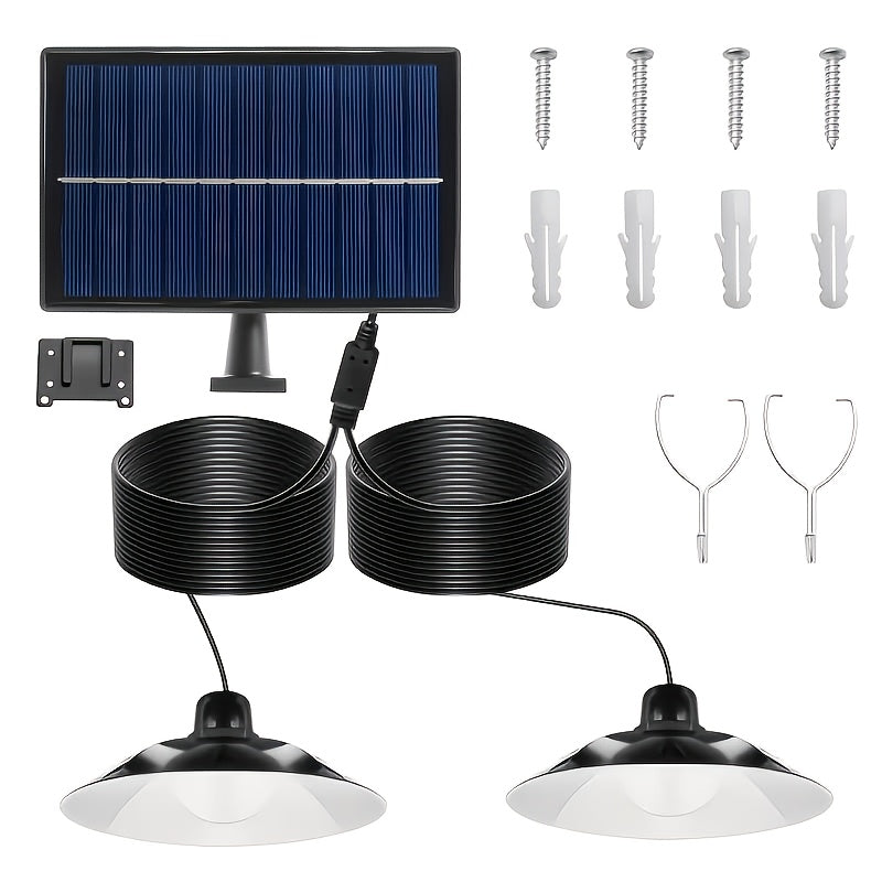 Solar Pendant Light - Dual/Single Head, Outdoor and Indoor Lighting, Suitable for Patio, Garage, RV Camping - Adjustable Brightness, Easy Installation, Outdoor Solar Light