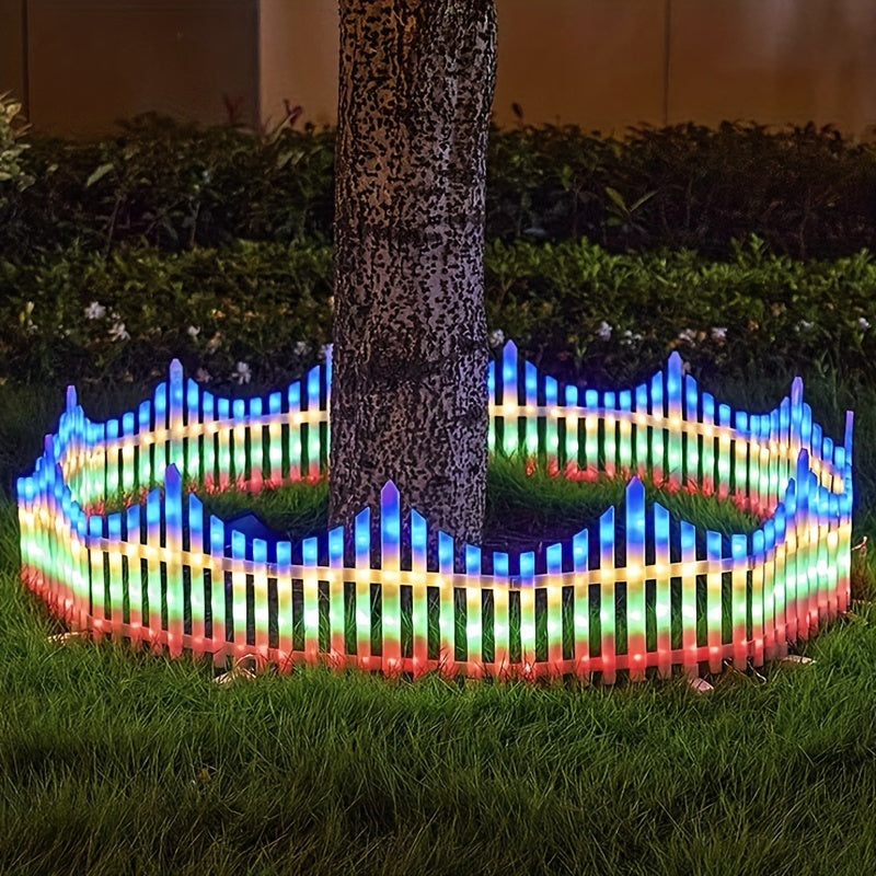 8-Piece Set, Each Size Width 13.78 Inches, Length 11.22 Inches, Solar Fence Light Outdoor Garden Decoration, Christmas Flashing Light Decor, Colorful LED Glowing Lantern, Courtyard Villa Decorative Light, Protection Rating IP44