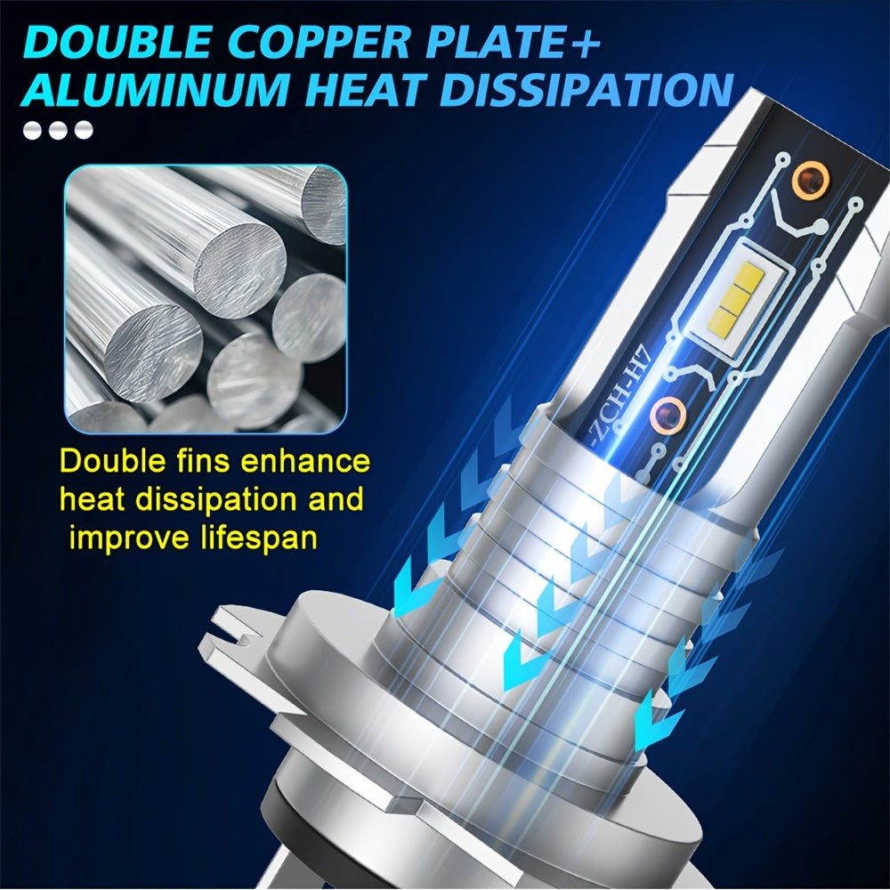 BULLVISION H7 LED Headlight Bulbs 2-Pack, 5570 CSP Chip, 6000K Super Bright Fog Light Bulbs, Plug-and-Play, 100W Car LED Light, 20000 Lumens, Designed for Cars, Trucks and Motorcycles, Super Bright H7 Bulbs