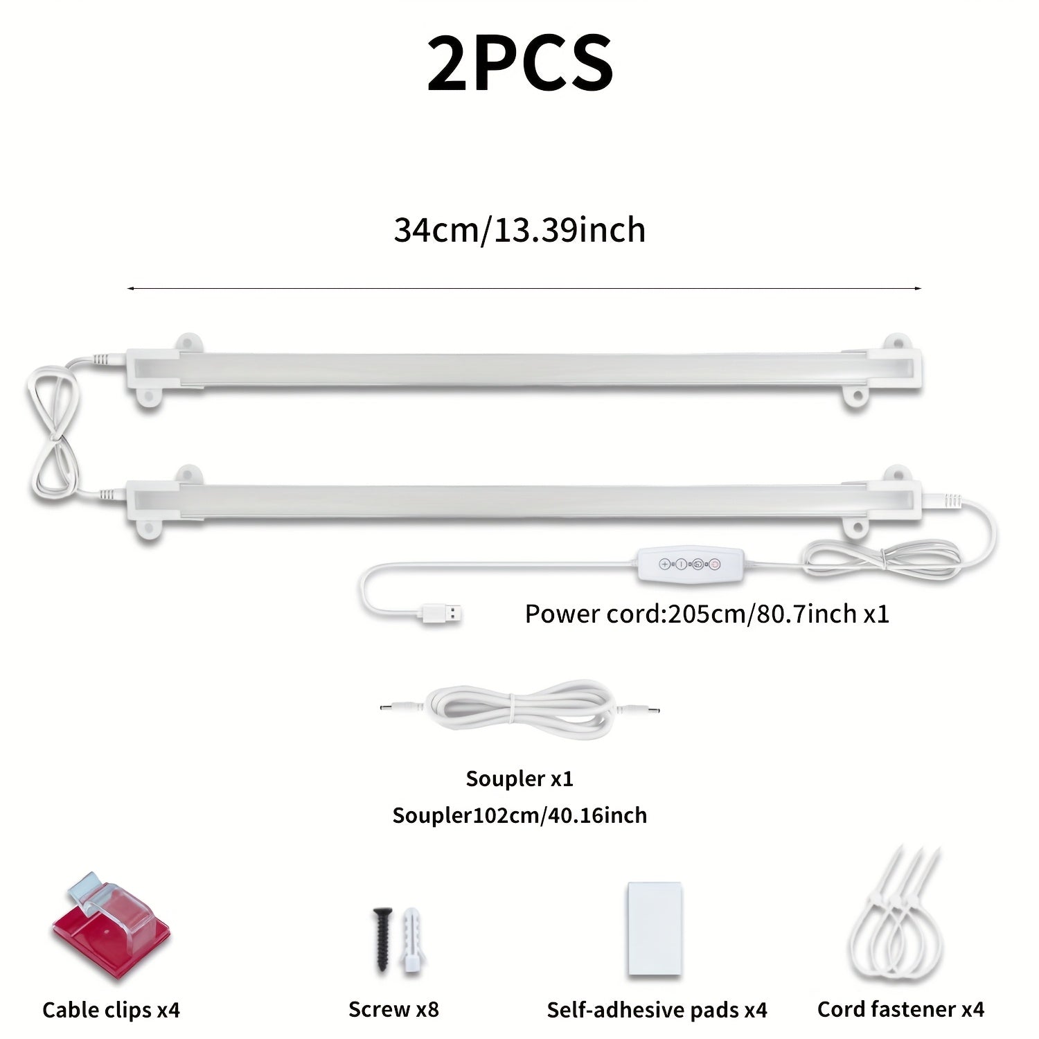 LED cabinet light, dimmable with timer, ultra-bright under-cabinet light, 4 brightness levels, shelf light 5V/2A plug, suitable for desks, bookshelves, studios, garages (adapter not included)