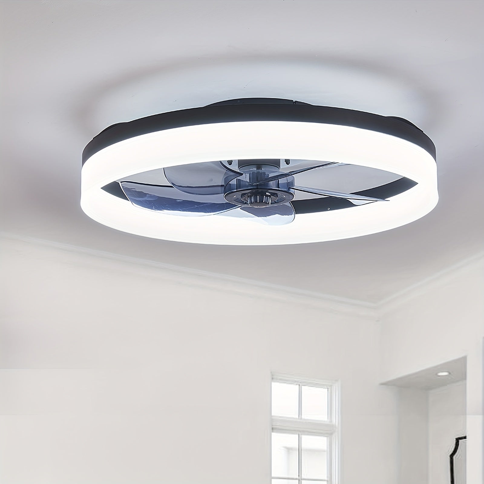Modern Low Profile Ceiling Fan with Light and Remote, 19.7 Inch, Adjustable Color Temperature & 6 Speed Settings, Black, for Bedroom, Room & Living Room