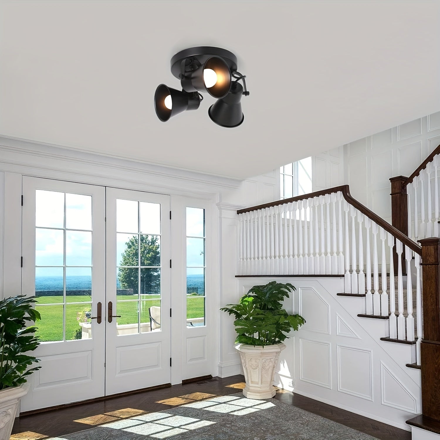 3-Light Industrial Track Light, Adjustable Round Kitchen Ceiling Light, Modern Black Recessed Directional Light, Suitable for Kitchen, Hallway, Dining Room, Bathroom, Coffee Bar