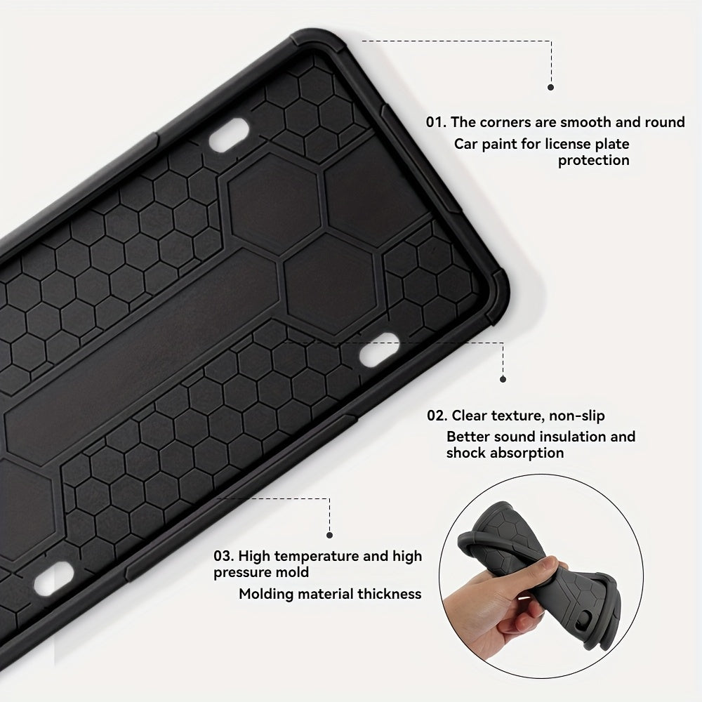2-Piece Black Silicone License Plate Frame, Car License Plate Frame Holder, Universal Front & Rear Truck Frame Protector, Silicone License Plate Frame, Includes Installation Kit Accessories, Rustproof, Shockproof, Waterproof