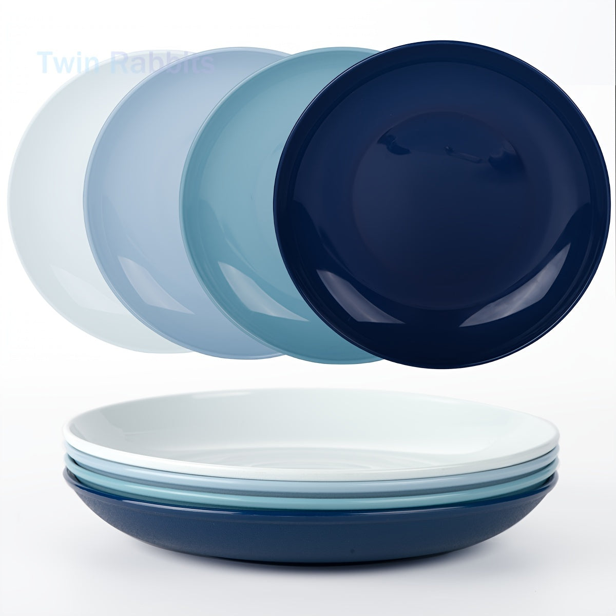 1 Pack of 4-Piece Unbreakable 9-Inch Plastic Plates, Microwave & Dishwasher Safe, Dinner Plate Set for Home, RV, Parties (Blue Series)