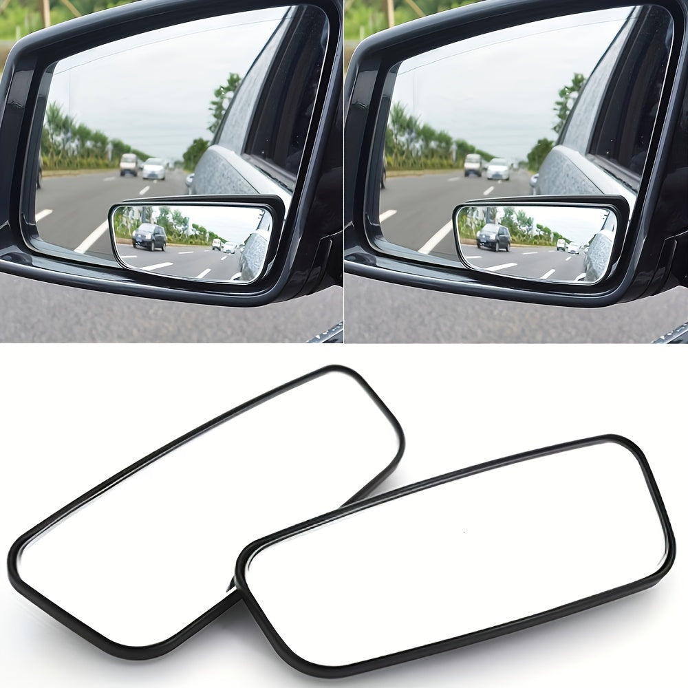 2PCS Rectangle Blind Spot Mirrors Universal Fit for All Vehicle Models, Flat Wide-Angle Adjustable Side Rearview Mirrors, Front Mount, Left Side Installation